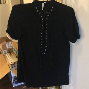 Black T-shirt with lace up detail